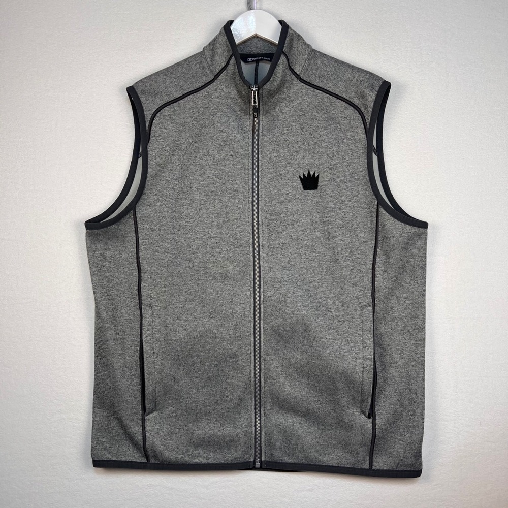 Cutter & Buck Full Zip Fleece Vest Mens XL Gray Mock Neck Crown Logo Pockets